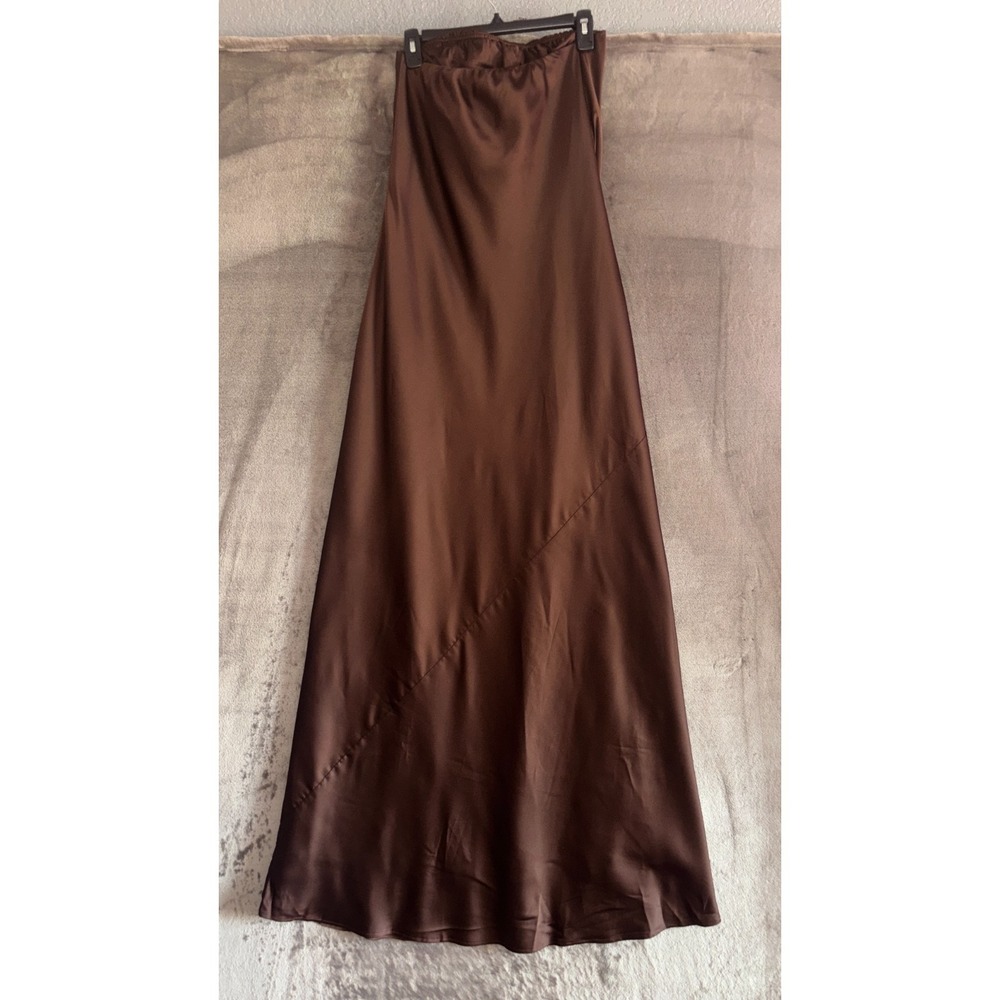 Show Me Your Mumu Taylor Tube Maxi Dress Womens Large Chocolate Luxe Satin Lined - Picture 5 of 12